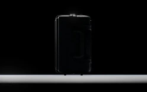 Silhouette of the Resist'r case backlit against black